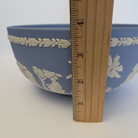 VTG Wedgwood Jasperware Bowl Aprox 8" The Sacrifice Greek Design 1972 Blue Matte - Picture 8 of 11